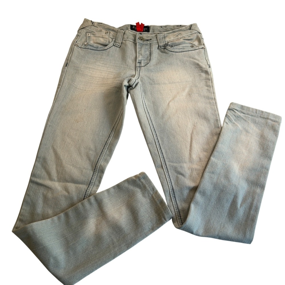 Y2K Low Rise‎ Skinny Jeans Gray Light Wash Ramie Cotton Slim Leg Juniors Size 3